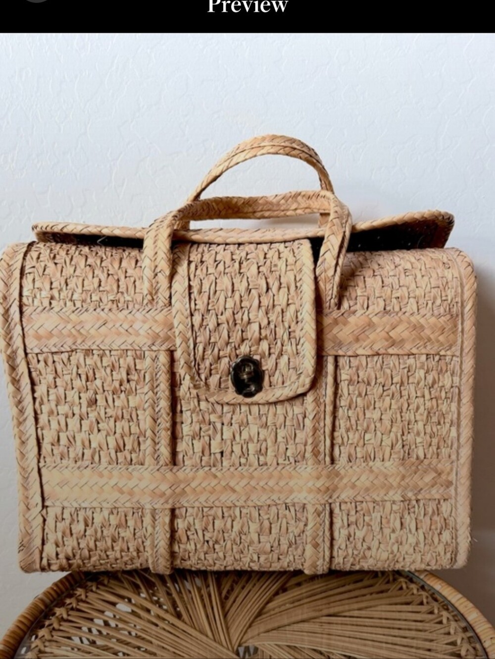 Vintage Woven Straw Tote - Natural Beige